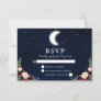 Celestial Wedding Blue Sky Moon Stars Floral RSVP Card