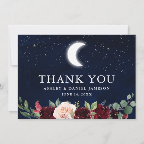 Celestial Wedding Blue Sky Moon Stars Floral Thank You Card