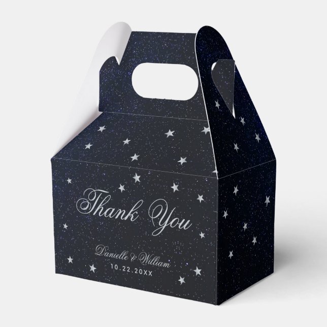 Celestial Wedding Blue Starry Night Calligraphy Favor Boxes (Front Side)