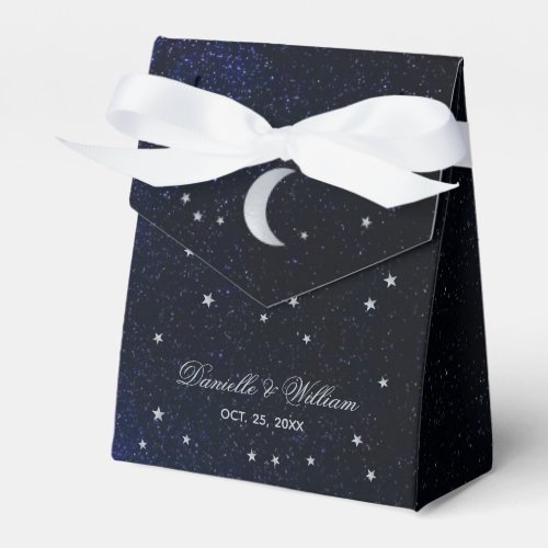 Celestial Wedding Blue Starry Night Silver Moon  Favor Boxes