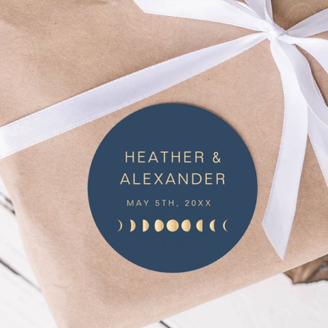 Celestial Wedding Classic Round Sticker (Navy Blue and Gold Celestial Wedding Classic Round Sticker
)