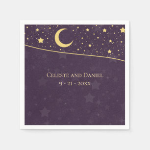 Celestial Wedding Deep Purple Stars and Moon Napkins