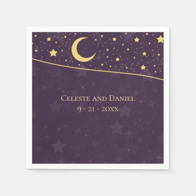 Celestial Wedding Deep Purple Stars and Moon Napkins (Front)
