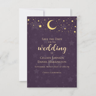 Celestial Wedding Deep Purple Stars Moon Save The Date