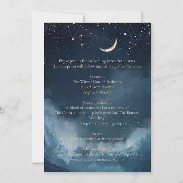 Celestial Wedding Details Card | Golden Stars (Front)