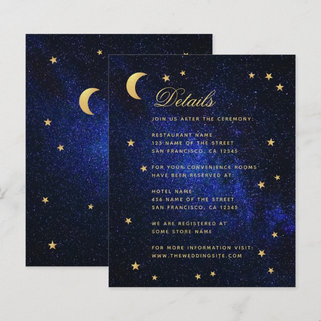 Celestial Wedding Details Gold Stars Budget Card (Front/Back)