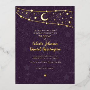 Celestial Wedding Fancy Gold Deep Purple Foil Invitation Postcard