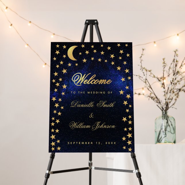 Celestial Wedding Faux Gold Welcome Stars Blue Sky Foam Board (In Situ (Stand))