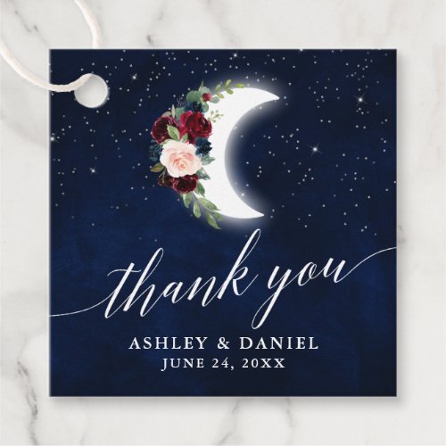 Celestial Wedding Floral Calligraphy Thank You Favor Tags