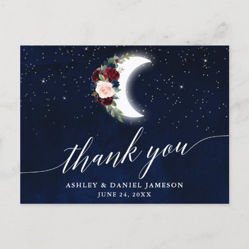 Celestial Wedding Floral Calligraphy Thank You Postcard