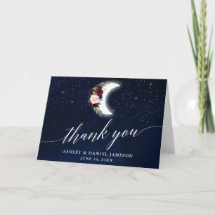 Celestial Wedding Floral Moon Calligraphy Fold Thank You Card