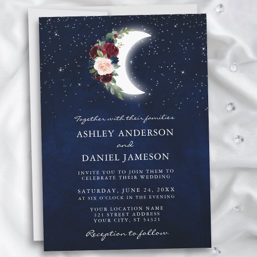 Celestial Wedding Floral Moon Stars Invitation