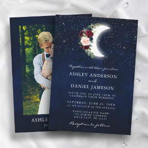 Celestial Wedding Floral Moon Stars Photo Invitation