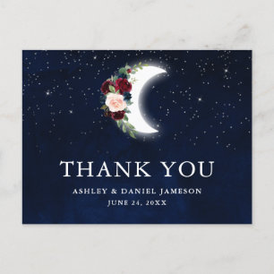 Celestial Wedding Floral Moon Stars Thank You Postcard