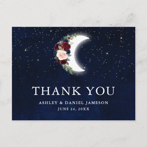 Celestial Wedding Floral Moon Stars Thank You Postcard