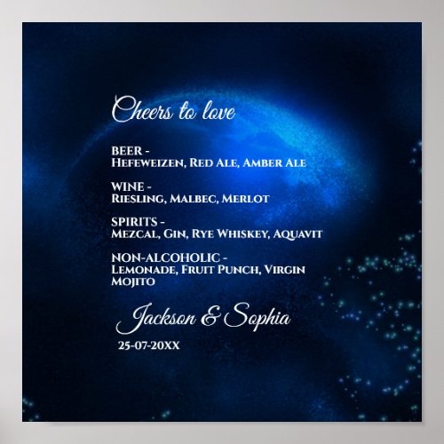 Celestial wedding Full Blue Moon  Stars menu Poster