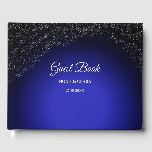 Celestial wedding Full Moon & Stars Midnight blue  Guest Book (Front)