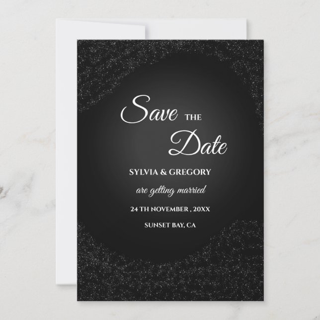 Celestial wedding Full Moon Stars Silver platinum Save The Date (Front)