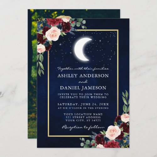 Celestial Wedding Gold Moon Stars Photo  Invitation