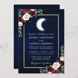 Celestial Wedding Gold Photo Moon Stars Invitation