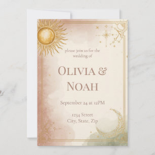 Celestial Wedding Invitation Pink Sage Gold Stars