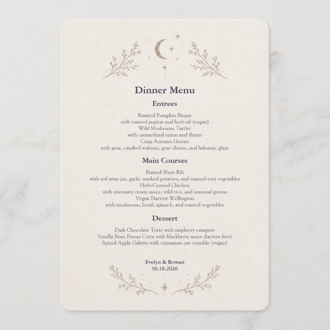 Celestial Wedding Menu Card (Front)
