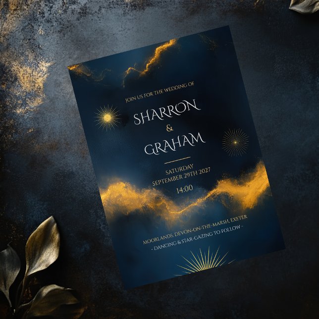 Celestial Wedding -  Midnight Blue Starry Night Invitation (Celebrate your love story with a wedding invitation that captures the magic of the universe. )