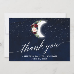 Celestial Wedding Moon Stars Floral Calligraphy Thank You Card