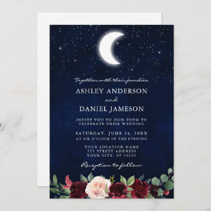 Celestial Wedding Moon Stars Floral Photo Back Invitation