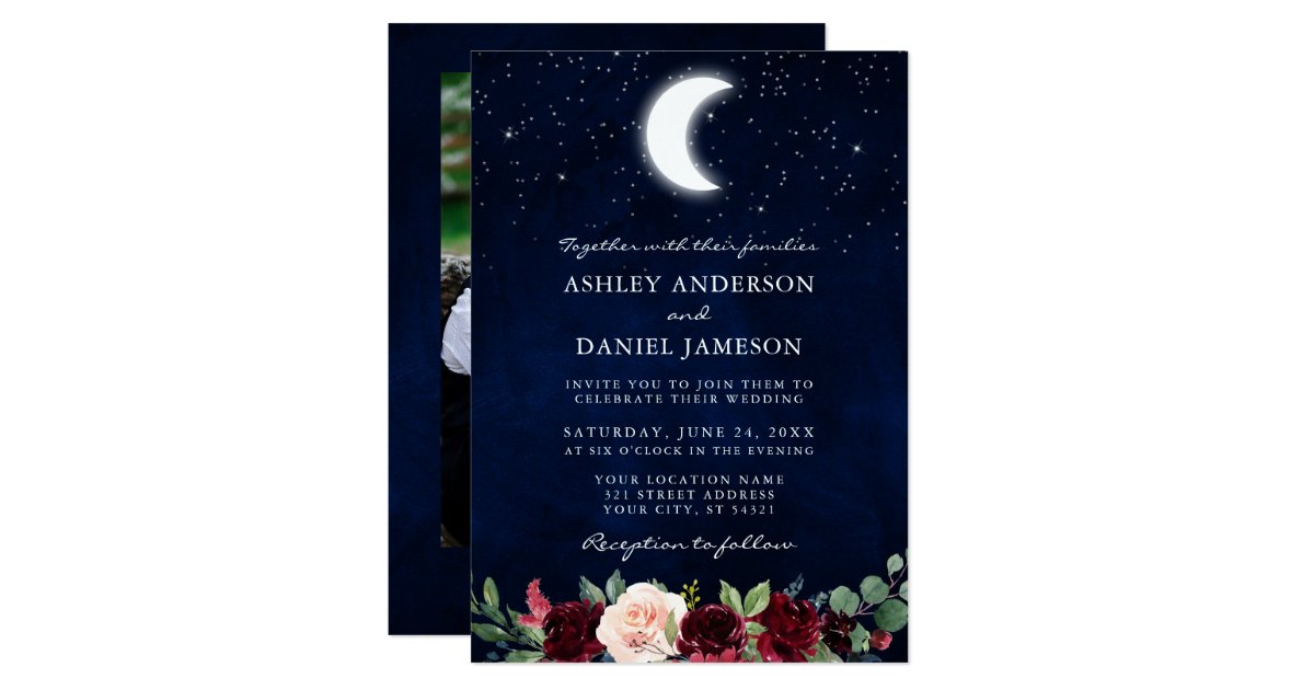 Download Celestial Wedding Moon Stars Floral Photo Invitation ...