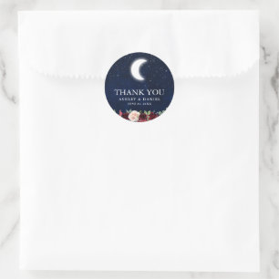 Celestial Wedding Moon Stars Floral Thank You Classic Round Sticker