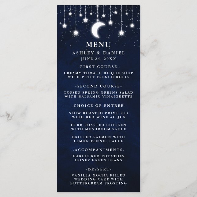 Celestial Wedding Moon Stars Lights Menu (Front)