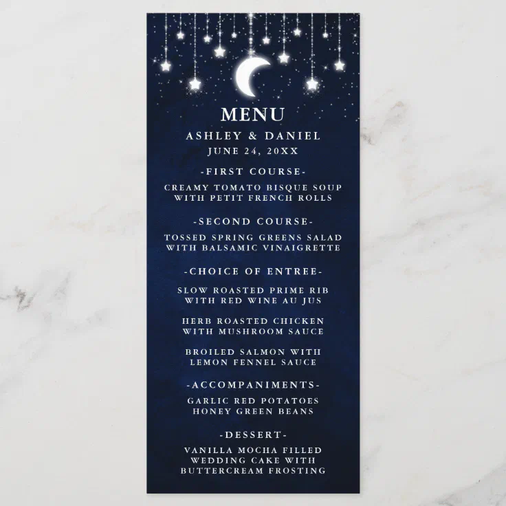 Celestial Wedding Moon Stars Lights Menu Zazzle