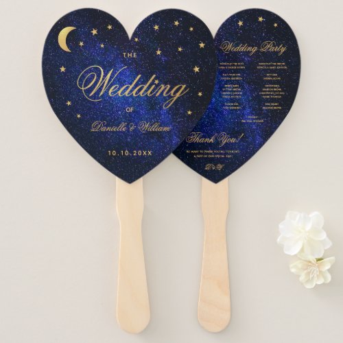 Celestial Wedding Program Gold Stars Moon Elegant Hand Fan