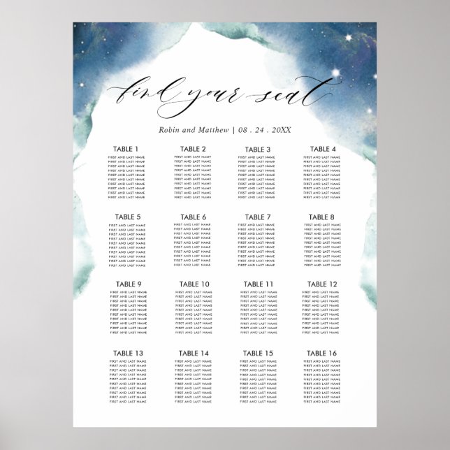 Celestial Wedding Reception 16 Seating Chart Sign (Front)