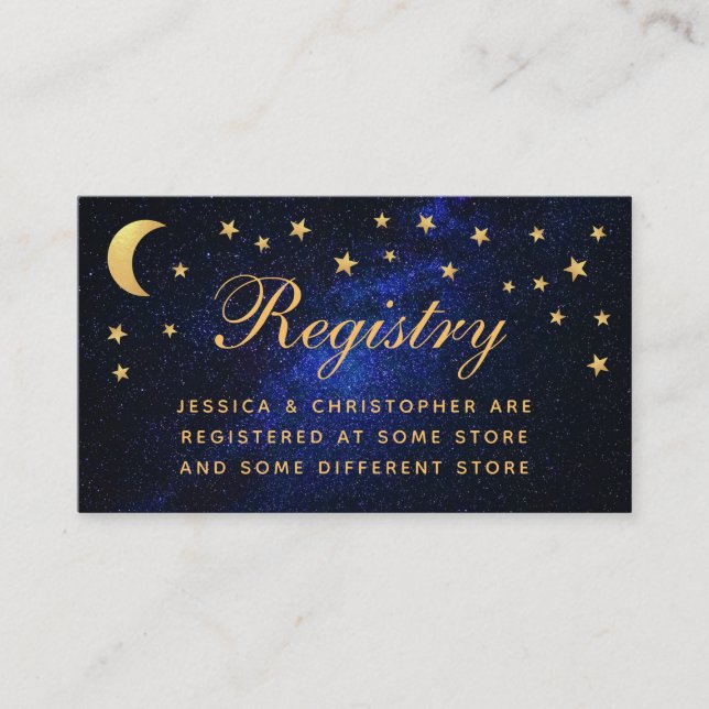 Celestial Wedding Registry Gold Stars Moon Script Enclosure Card (Front)
