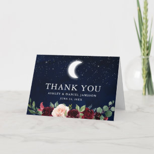 Celestial Wedding Sky Moon Stars Floral Fold Letterpress Thank You Card