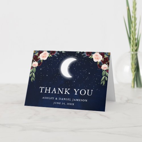 Celestial Wedding Sky Moon Stars Floral Fold Thank You Card