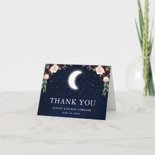Celestial Wedding Sky Moon Stars Floral Note Thank You Card