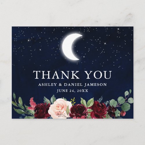 Celestial Wedding Sky Moon Stars Floral Thank You Postcard