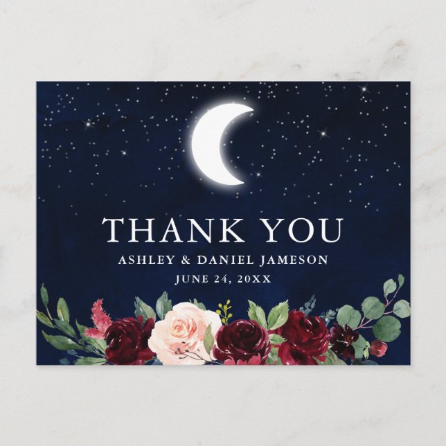 Celestial Wedding Sky Moon Stars Floral Thank You Postcard (Front)