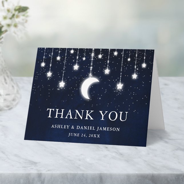 Celestial Wedding Sky Moon Stars Lights Note Letterpress Thank You Card (Customize to add text to inside of card.
)