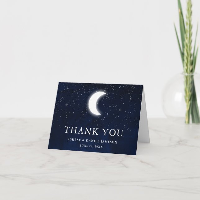 Celestial Wedding Sky Moon Stars Note Letterpress Thank You Card (Front)