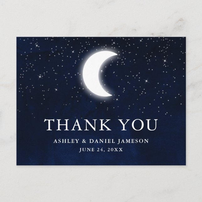 Celestial Wedding Sky Moon Stars Thank You Postcard (Front)