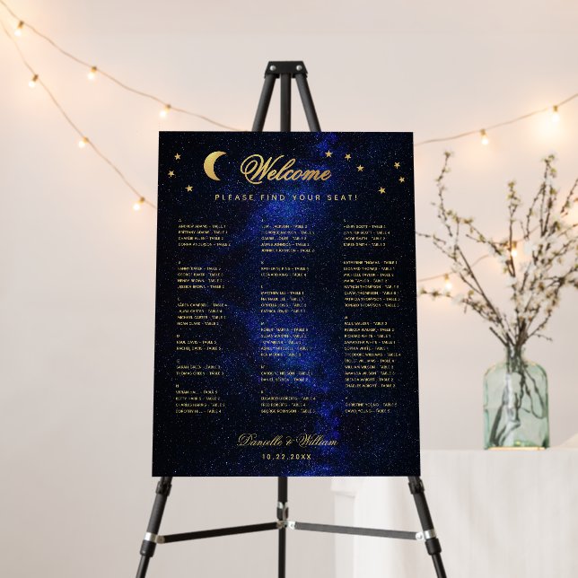 Celestial Wedding Stars Alphabetical Seating Chart Foam Board (In Situ (Stand))
