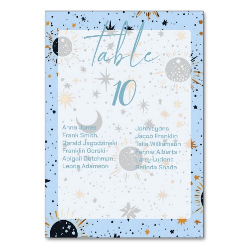 Celestial Wedding Table Numbers With Guest Names