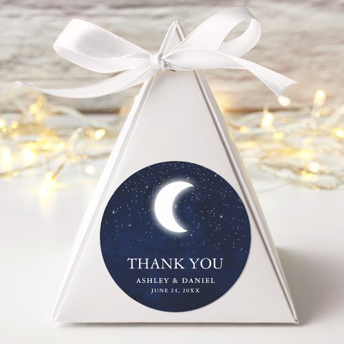 Celestial Wedding Thank You Blue Sky Moon Stars Classic Round Sticker