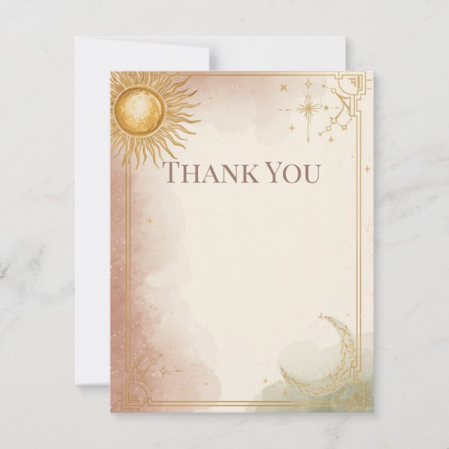 Celestial Wedding Thank You Card Pink Sage Gold (Front)