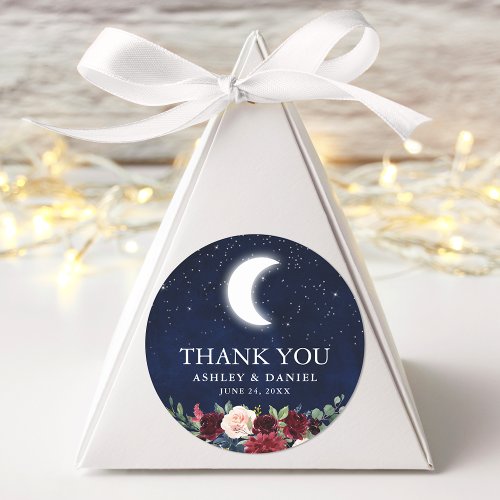 Celestial Wedding  Thank You Moon Stars Floral Classic Round Sticker