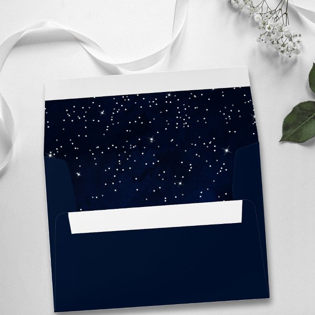 Celestial Wedding Watercolor Blue Sky and Stars Envelope (Celestial wedding envelope)